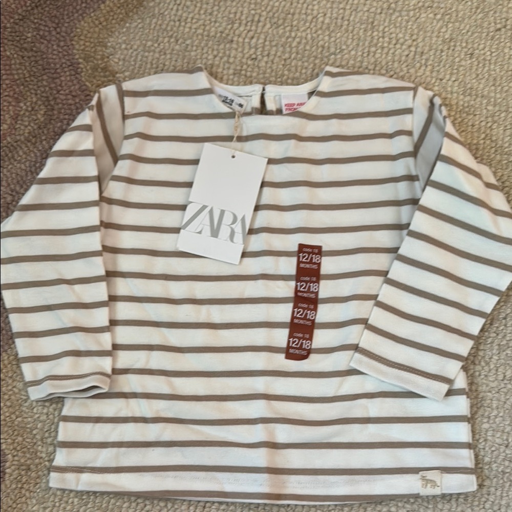 NWT Zara Kids Striped White and Brown Top